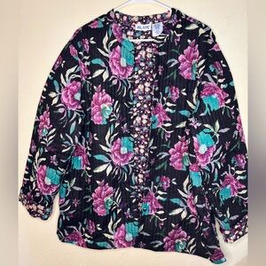 Blair 100% Cotton Black and Purple Floral Reversible Quilted Jacket